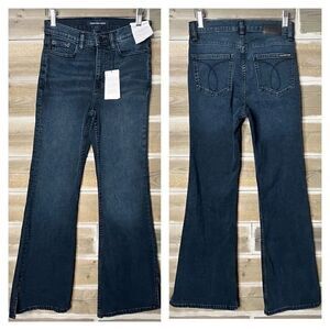 Calvin Klein CK Women's Super-High Rise Flare Slit Hem Blue Jeans Size 24